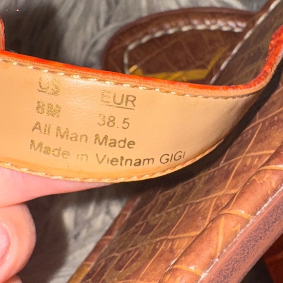 EUC Sam Edelman Gigi Orange Coral Croc Embossed Thong Sandal Flats Size 8 - Picture 3 of 8